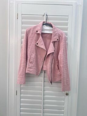 Lilla P Pink Moto Jacket Textured Knit Zip Up Size Small